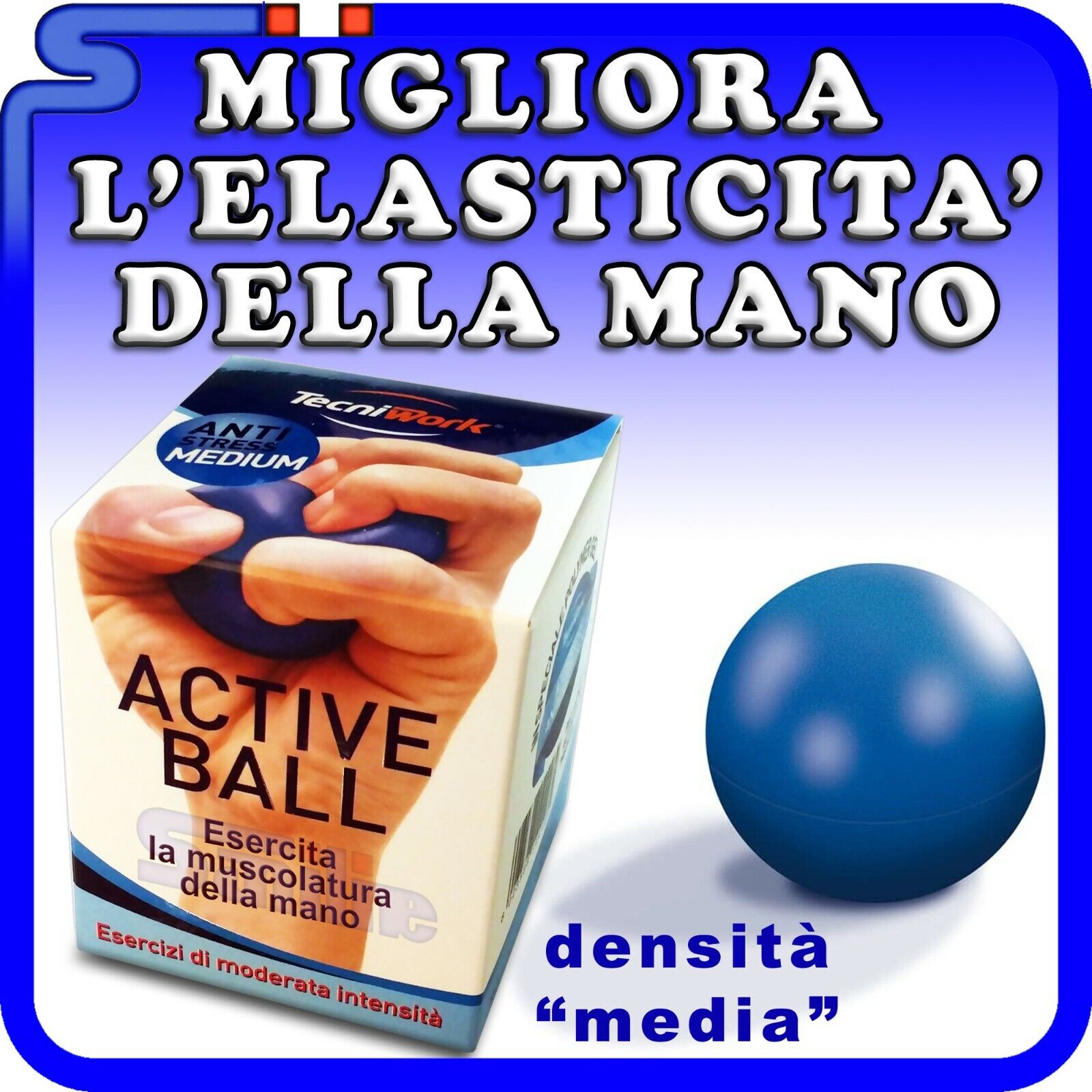 ACTIVE BALL "MEDIUM" TECNIWORK PALLINA MASSAGGIO X ESERCIZI MANO TUNNEL CARPALE