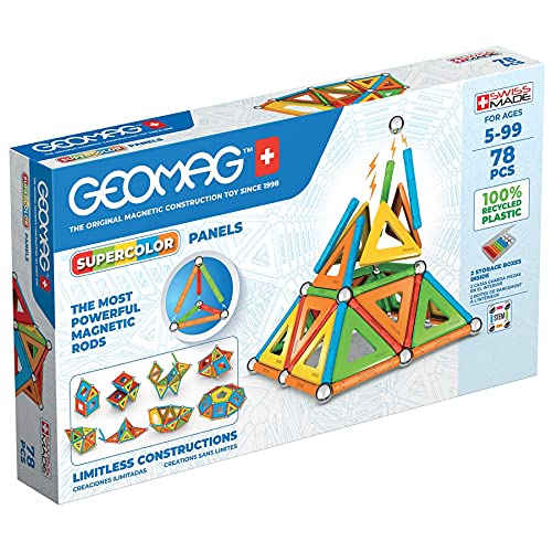 Geomag - Supercolor Panels 78 Pezzi - Costruzioni Magnetiche Per Bambini Dai 5 Anni - 100% Plastica Riciclata - Blocchi Di Costruzione Con 28 Barrette