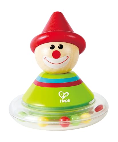 Teeter-Totter Toy, Sustainable Wood, Hape “Roly-Poly Ralph”, Colourful Clown Figure With Spinning Colour Beads. 0+ Months