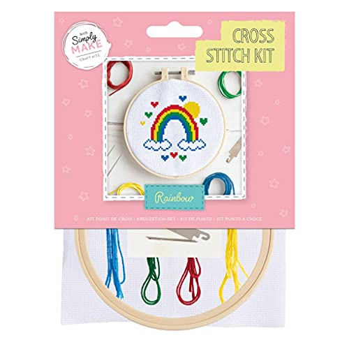Simply Make Kit Per Punto Croce, Motivo Arcobaleno, Per Bambini E Adulti, Con Cerchio, Filo Da Ricamo, Tessuto E Ago, Perfetto Per Lavori Artigianali