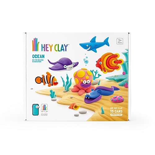 Hey Clay Ocean, Pasta Modellabile Set Di Base Oceano. Argilla Per Bambini In Confezione Da 6 Soggetti Con 15 Colori, 6 Pesci Con 2 Utensili, Atossica