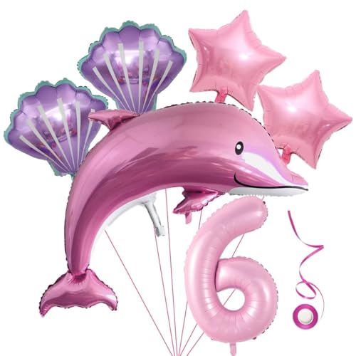 Set Palloncini Delfino 6° Compleanno Ragazza Rosa Compleanno Per Bambini Ragazza Compleanno Delfino Palloncino 6 Anni Decorazione Compleanno Oceano 6