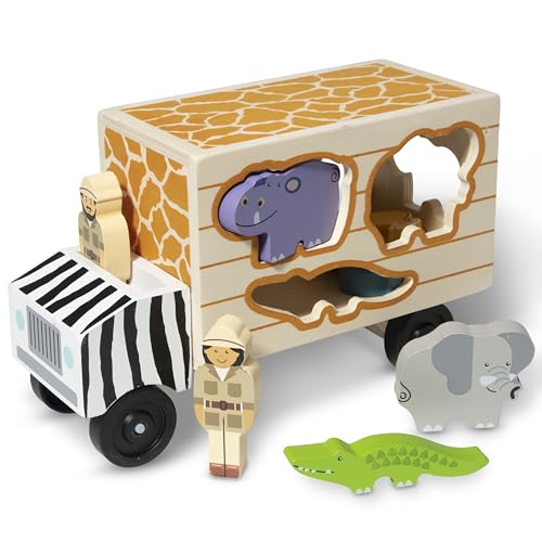 Melissa & Doug Camion Per Il Soccorso Degli Animali Da Safari, Giocattolo Educativo In Legno, Set In Legno Per La Classificazione Delle Forme, 2+ Anni