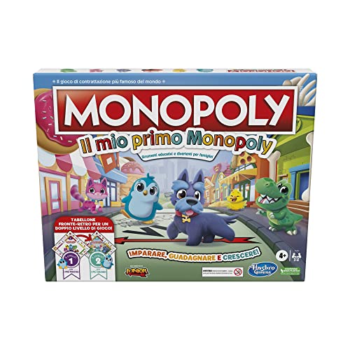 Monopoly - My First Monopoly, Gioco Da Tavolo Per Bambini Dai 4 Anni In Su, Tavola A 2 Lati, Strumenti Di Apprendimento Per Famiglie, Multicolore