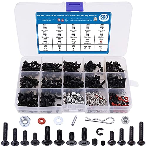 Mmobiel Kit 500 Pezzi Viti Universali Per Oggetti Radiocomandati Set Assortimento Per Automobili, Camion, Cingolati Radiocomandati In Scala 1/8, 1/10,