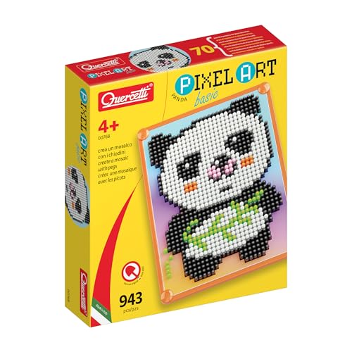 Quercetti-Quercetti-0768 Pixel Art Basic Panda, Multicolore, 0768