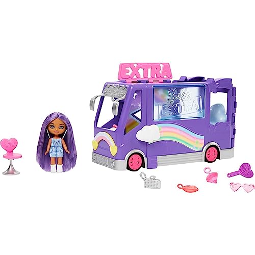 Barbie - Barbie Extra Mini Minis, Bus Popstar Playset Con Veicolo E Bambola, Bus Da Tournée Espandibile, Abiti E Accessori, Giocattolo Per Bambini 3+ 