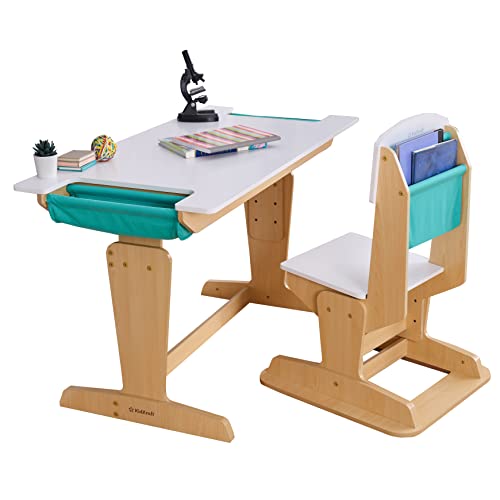 Kidkraft Scrivania E Sedia In Legno Regolabile In Altezza Per Bambini, Scrivania Con Portaoggetti, Mobili Per Camera Da Letto E Sala Giochi Per Bambin