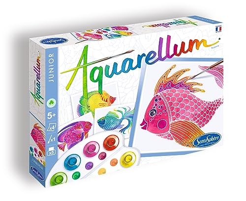 Sentosphere Aquarellum Junior 3900046 - Set Per Dipingere Con Acquerelli Con 4 Disegni Da Colorare, Tema: Pesci