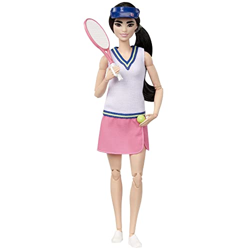 Barbie Carriere - Barbie Tennista, Bambola Snodata Sportiva Con Accessori Racchetta, Pallina E Visiera, Giocattolo Per Bambini, 3+ Anni, Hkt73
