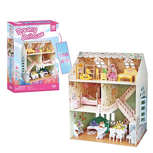 Puzzle 3D Dreamy Doll House - Casa Delle Bambole 160 Pezzi | Puzzle 3D Bambini 8 Anni O Più | 3D Puzzle Casa Bambole | Puzzle 3D 33 Cm