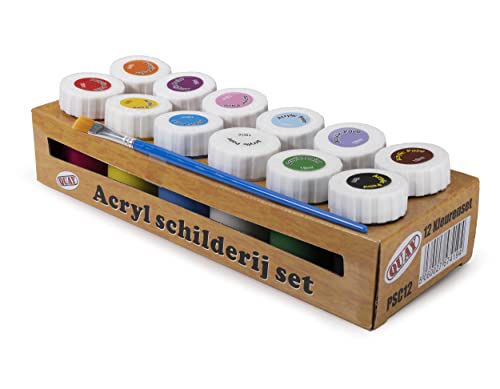 Set Di Colori Acrilici 12 Colour Blue/Brown/Pink/Red/White/Yellow