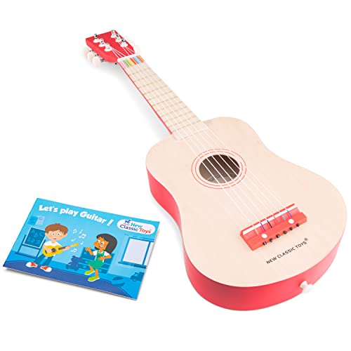 New Classic Toys- Chitarra Da Giocattolo, Colore Deluxe-Bianco/Rosso, Naturel/Red, 10300