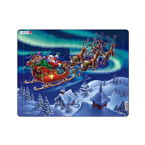 Larsen Xm1 Babbo Natale E La Sua Slitta All'Aurora Boreale, Puzzle Incorniciato Con 26 Pezzi
