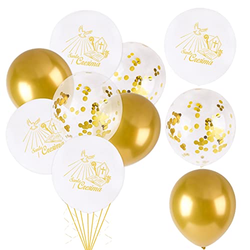 30Pz Palloncini Santa Cresima Oro Bianco Piccione Natstro Addobbi Decorativo Per Festa Cresima Comunione Battesimo Compleanno