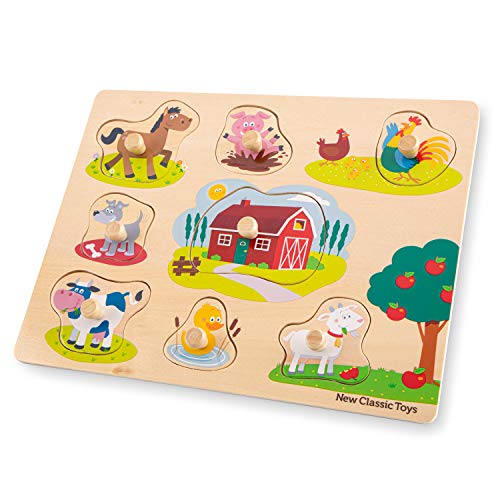 New Classic Toys Classici Peg Puzzle Farm Educational Giocattoli In Legno Bambine Di 2 Anni, Multicolore, 10430