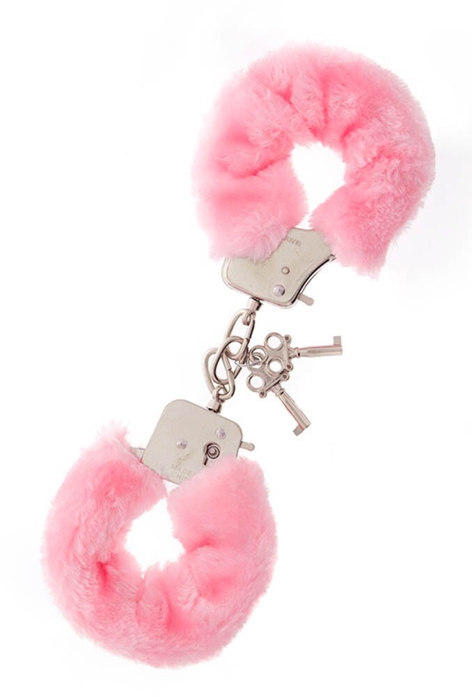 MANETTE IN METALLO CON CHIAVI E RIVESTIMENTO PELUCHE PELO PELLICCIA ROSA BDSM