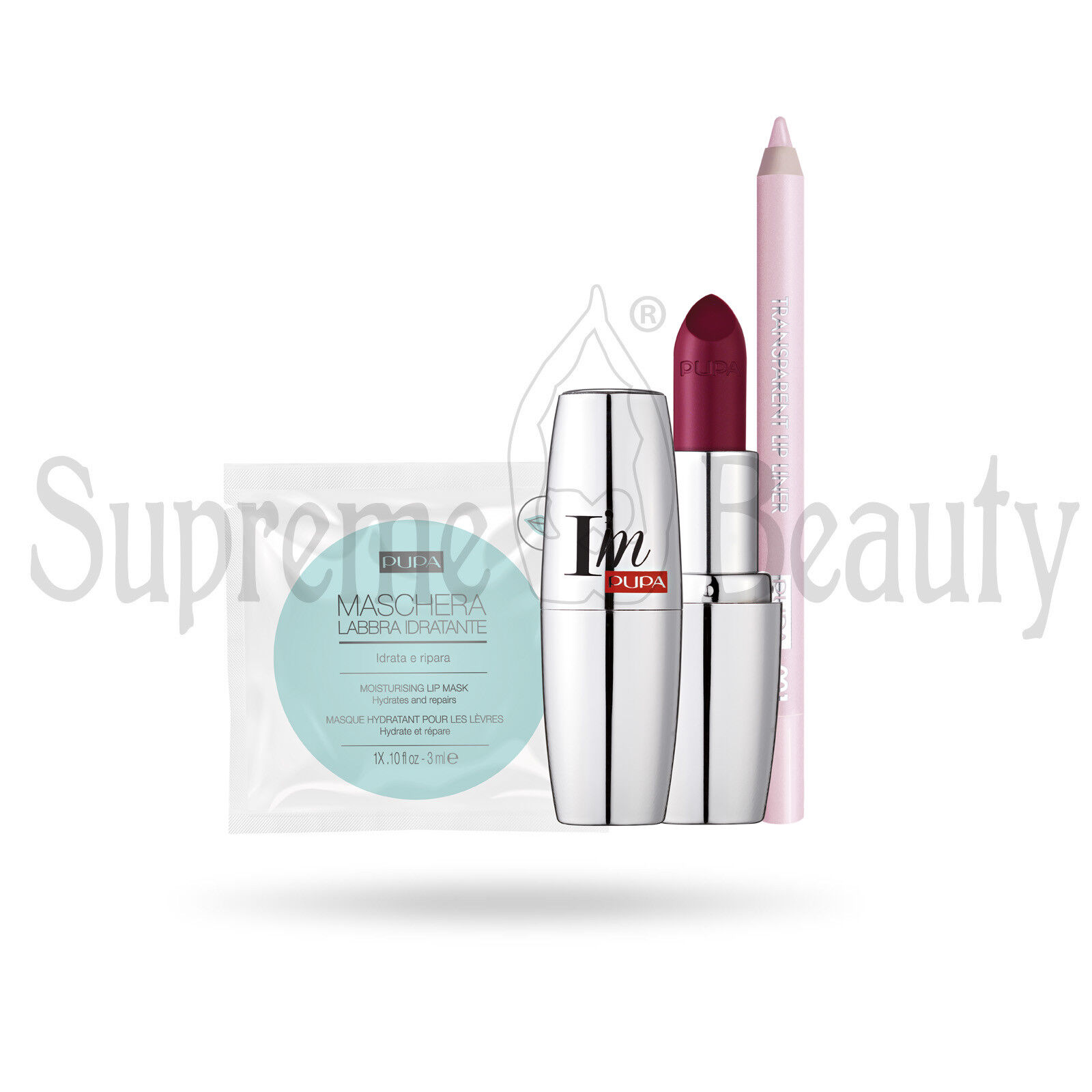 PUPA KIT LABBRA ROSSETTO I'M COLORE 414 + TRASPARENT LIP LINER + MASCHERA LABBRA