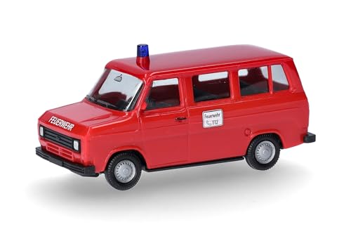 Herpa Modello Di Auto Ford Transit Bus Mtw "Feuerwehr" (Basic), In Scala 1:87, Pezzo Da Collezione, Modello Tedesco, Statuetta Plastica