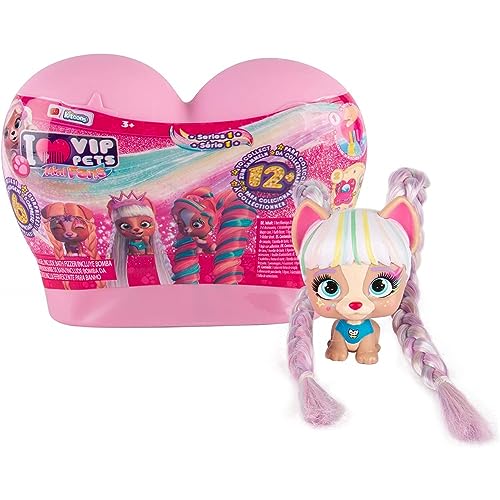 Vip Pets Mini Fans | Mini Bambola Da Collezione Cagnolini A Sorpresa Con Pettine Extra Lunghi, Rivelazione Dell'Acqua Arcobaleno Magico - Modello Asso
