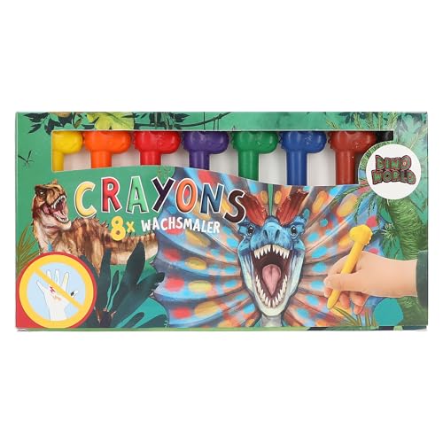 Depesche 12177 Dino World Topper A Forma Di Dinosauro, 8 Pastelli A Cera In Scatola Di Cartone, Colore Black