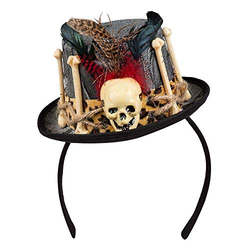 Tiara Cappellino Voodoo Freda Con Decorazioni Ossa E Piume, Grigio