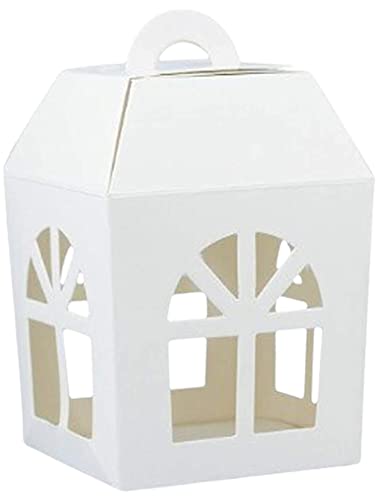 Aurora Store 20 Scatole In Cartone Bianco Lanterna Con Finestra 10X10X14 Cm Bomboniera Matrimonio Comunione Battesimo