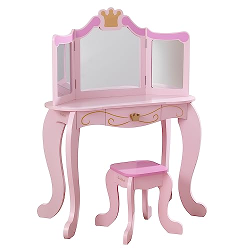 Kidkraft Toeletta Principessa Con Specchio E Sgabello In Legno Per Bambini, Tavolo Toilette Da Trucco Con Cassetto, Postazione Trucco, Mobili Per Came