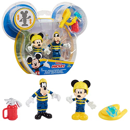 Topolino - Coppia Di Mini Personaggi, Topolino E Pippo Pompieri 8Cm, Articolati Con 4 Punti Di Articolazione, Collezionali Tutti, Per Bambini A Partir