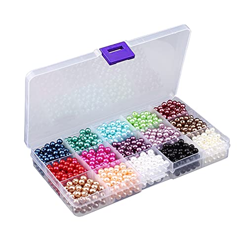 Amindz 1500 Pezzi 6Mm Perla Rotonde Perline,Perla Rotonde Colore,Perle D'Arte,Perline Sfuse Per Braccialetti,Collane,Gioielli,Progetti Fai Da Te
