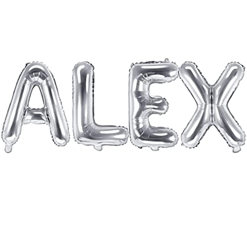 Palloncino Foil Mylar Argento Scritta Nome Alex 35 Cm