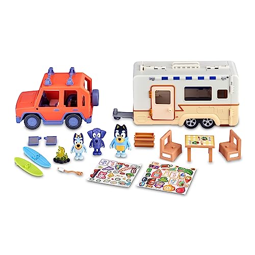 Bluey - Set Family Cruiser + Campervan, Playset Per Auto Della Famiglia Caravan, Con 3 Figure, 10 Accessori E Adesivi Decorativi, 3 Anni Famosi (Bly53
