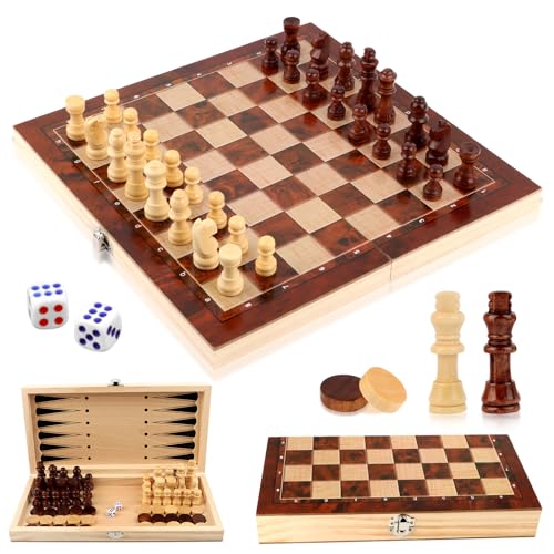Talifoca 3 In 1 Scacchiera In Legno, Scacchiera Pieghevole Chess Board Set, Pieghevole Portatile Set Scacchiera, Per Bambini Adulti Festa Di Viaggio 2