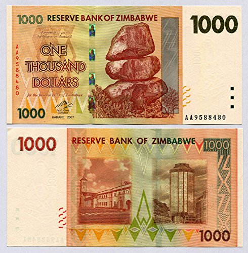 Unc, Banconota Da 1000 Dollari Dello Zimbabwe, Del 2007, Banconote Dal Mondo, Inflazione