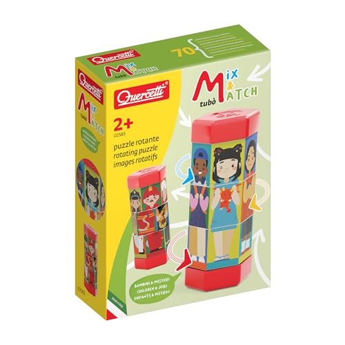 Quercetti-Quercetti-2583 Tubò Mix & Match Personaggi,Puzzle Rotante, Multicolore, 2583