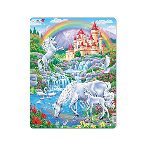 Larsen Pg2 Unicorni Sotto L'Arcobaleno, Puzzle Incorniciato Con 32 Pezzi