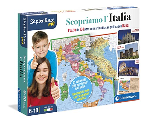 Clementoni - 12026 - Sapientino - Scopriamo L'Italia, Puzzle Cartina Fisica E Politica Italia - Gioco Educativo 6 Anni, Gioco Di Geografia - Made In I