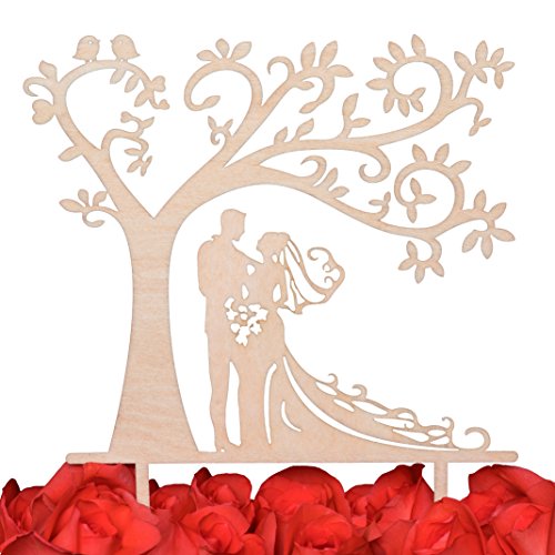 Lovenjoy Topper Torta Matrimoniale Sposi Silhouette Tree Cake Topper Matrimonio Decorazione Per Torta Nuziale Rustico Legno, Confezione Regalo