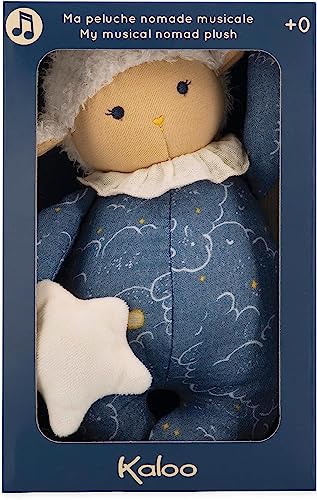 Kaloo - Doux Sommeil - Peluche Musicale Pecorella Occhi Aperti - Ninna Nanna La Le Lu - Peluche Per Addormentare Il Neonato - 20 Cm - Blu - Dalla Nasc