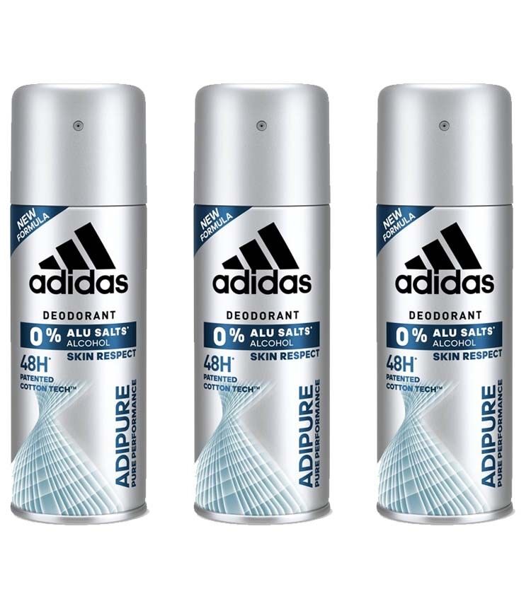 3pz ADIDAS ADIPURE deodorante corpo spray 150ml uomo deo body for men NUOVO
