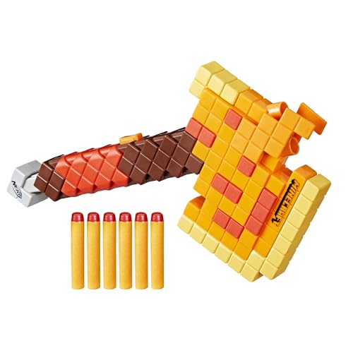 Nerf Minecraft Firebrand, Ascia Lancia-Dardi, 6 Dardi In Gommapiuma Nerf Elite, Design Ispirato All'Ascia Di Minecraft, Maniglia Per La Carica Da Tira