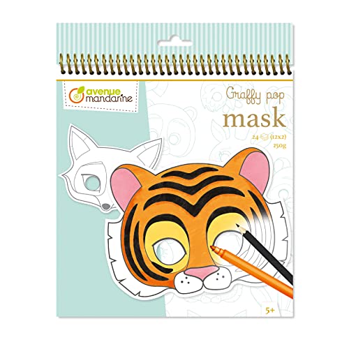 Avenue Mandarine Gy023O - Quaderno A Spirale Graffy Pop Mask Animali - 24 Maschere Da Colorare Pretagliate - Carta Clairefontaine Certificati Pefc - D