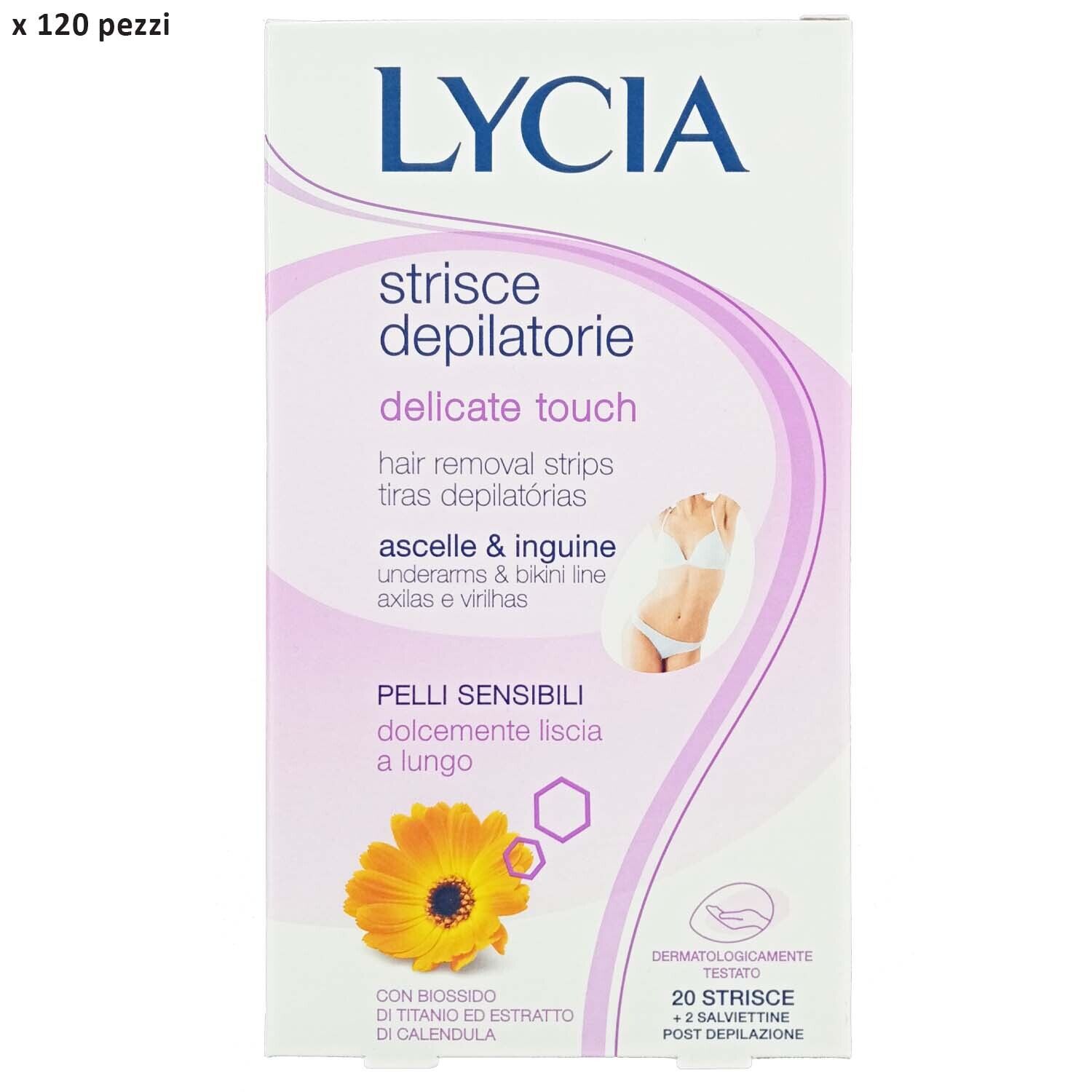 120pz LYCIA strisce depilatorie DELICATE TOUCH ASCELLE & INGUINE pelli sensibili