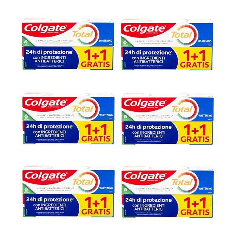12pz Colgate Total Whitening paste dentifricio 1+1 gratis 24h di protezione 75ml