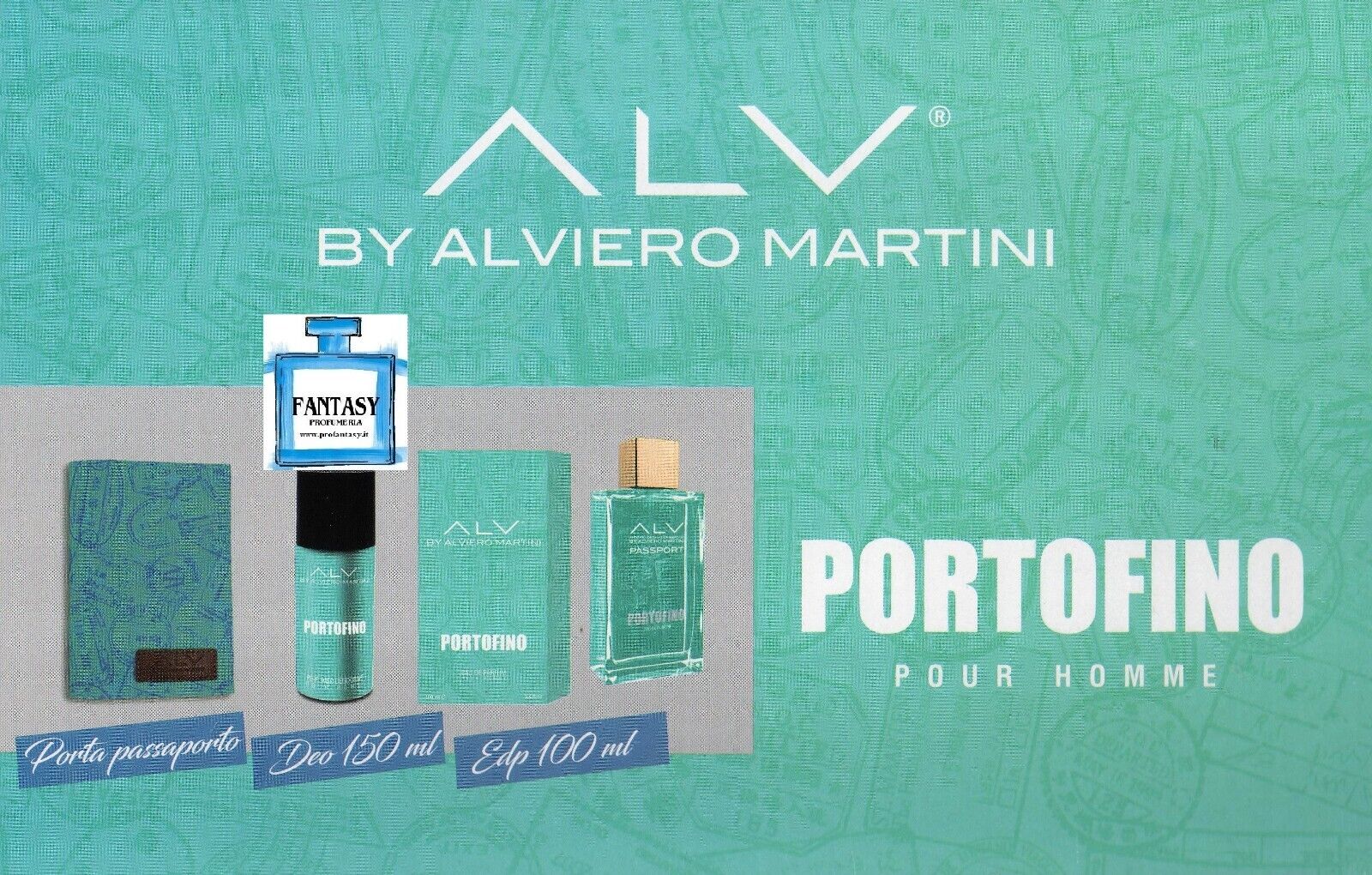 Alv Portofino For Man Eau de Parfum Ml.100 + Deo Ml.150 + Porta passaporto