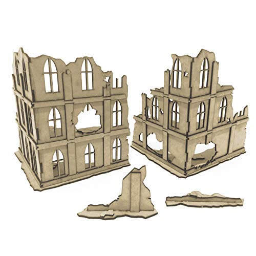 Pwork Wargames Urban Ruins 02 - Set Di Elementi Scenici Di Città In Rovina Per Miniature In Scala 28Mm/35Mm - Tabletop Miniatures Wargame 3D Scenery T