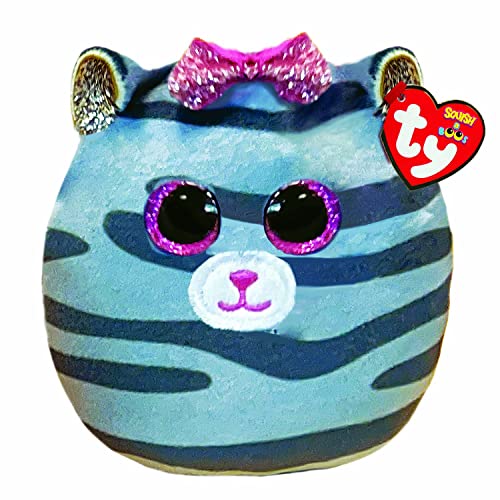 Ty-Gatto Squishy Beanies-Kiki Il Gattino, Mini Cuscino Di Peluche Con Occhioni E Fiocchetto Fucsia Glitter, Idea Regalo Per Grandi E Piccini, Tutti Da