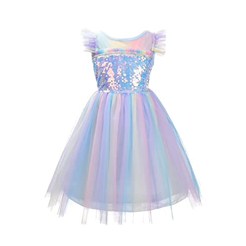 Lito Angels Vestito Da Principessa Di Compleanno Unicorno Per Bambina, Taglia 7-8 Anni, Arcobaleno Blu