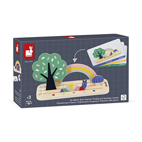 Janod - Gamma Pedagogia - Orientarsi Nello Spazio - Giardino - 9 Accessori In Legno Fsc + 12 Carte - Gioco Educativo Per Bambini - Dai 36 Mesi, J05077