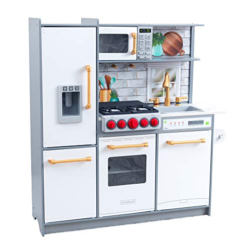Kidkraft Cucina Giocattolo In Legno Uptown Elite Bianco Con Luci E Suoni Per Bambini, Giocattolo Per Bambini 3+ Anni, 53437